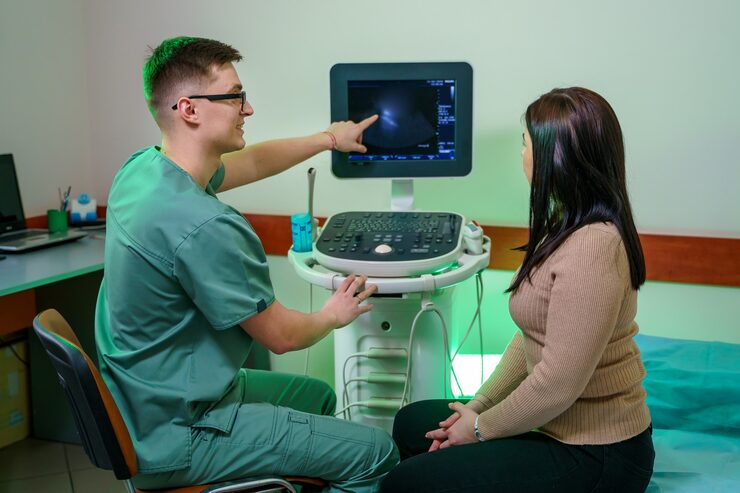 young-male-doctor-shows-patient-ultrasound-abdominal-cavity-doctor-explanes-woman-analysis-cheerfull-male-medician-with-special-equipment_116317-5250